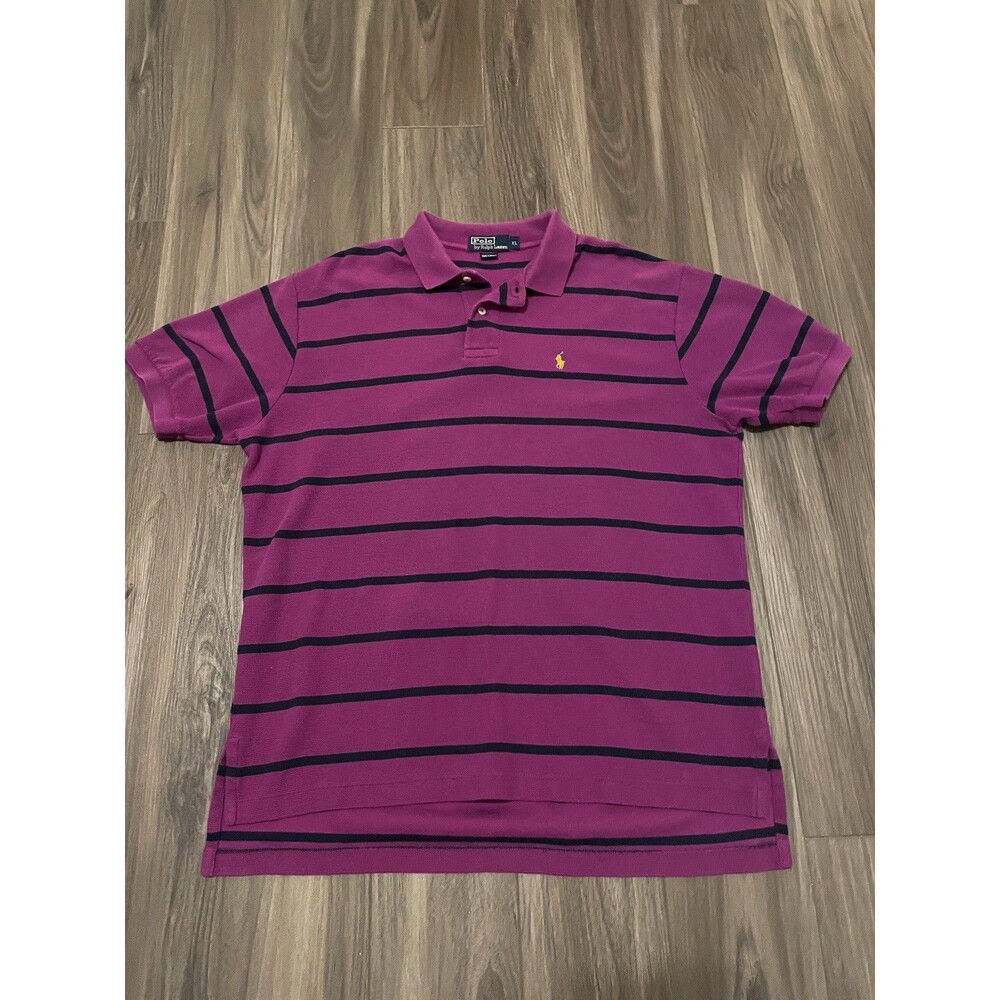 Polo Ralph Lauren Shirt Mens XL Purple Striped Short Sleeve Pony Logo